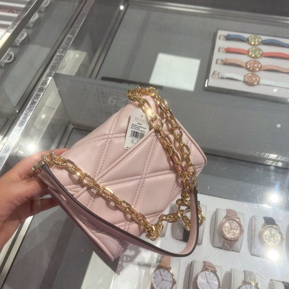NWT Michael Kors Serena Small Flap Vegan Crossbody Bag In Powder Blush - Picture 2 of 6